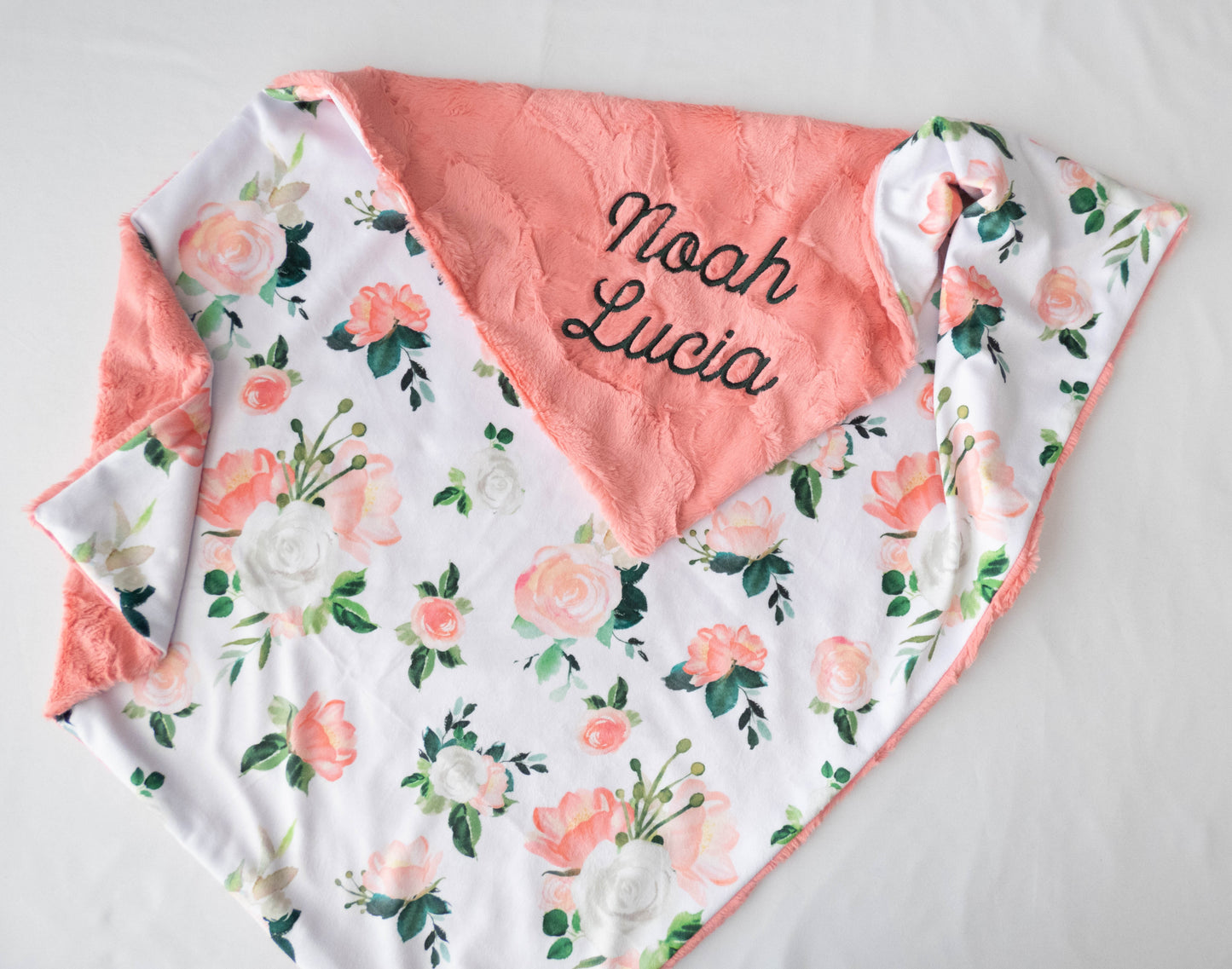 Blushed Coral Floral Personalized Baby Blanket
