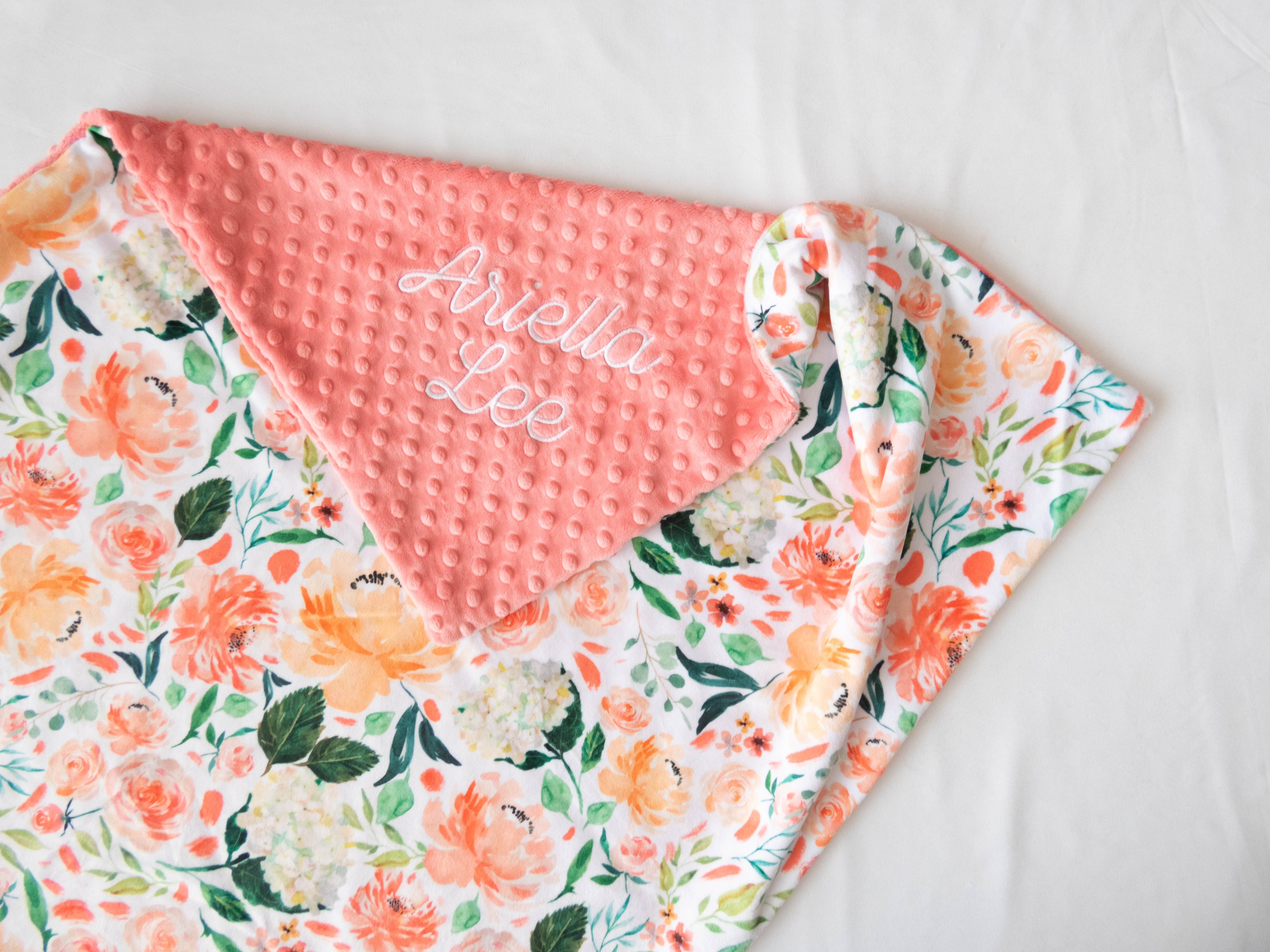 Coral + Floral Minky Blanket • Girl Baby Shower Gift / Floral Baby Blanket / Floral Toddler Blanket / Adult retailer Floral Blanket