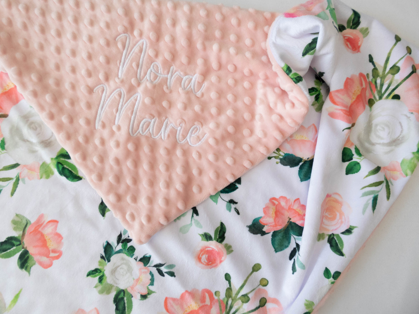 Blushed Coral Floral Personalized Baby Blanket