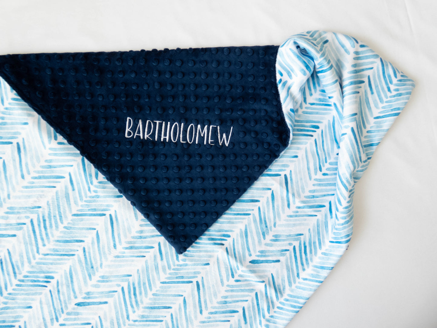 Blue Herringbone Personalized Baby Blanket