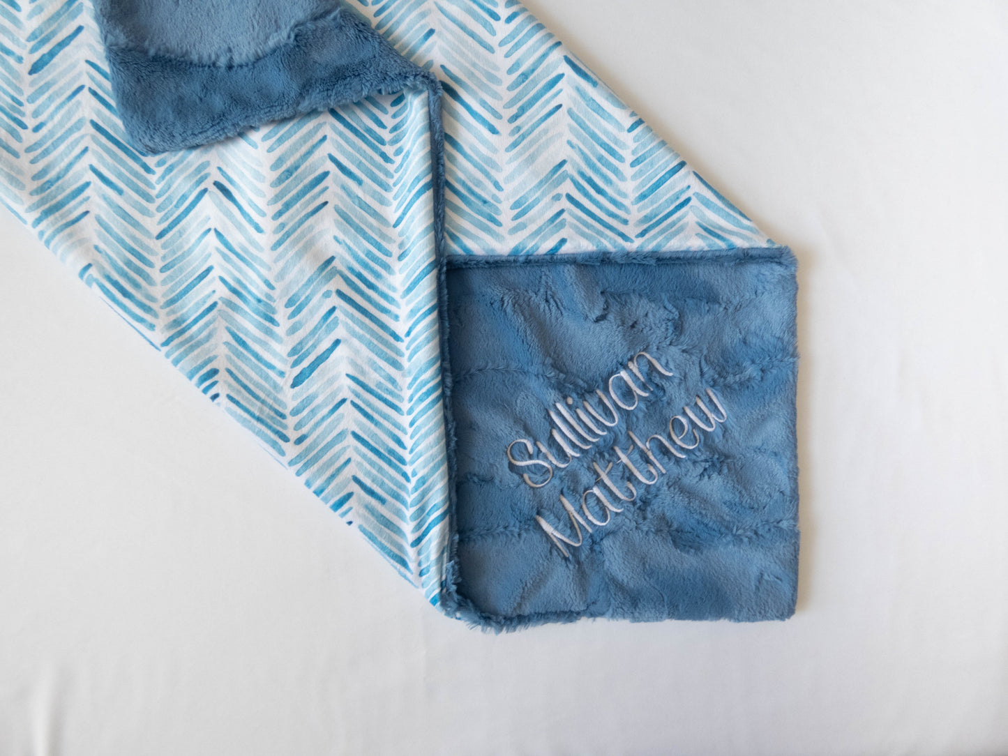 Blue Herringbone Personalized Baby Blanket