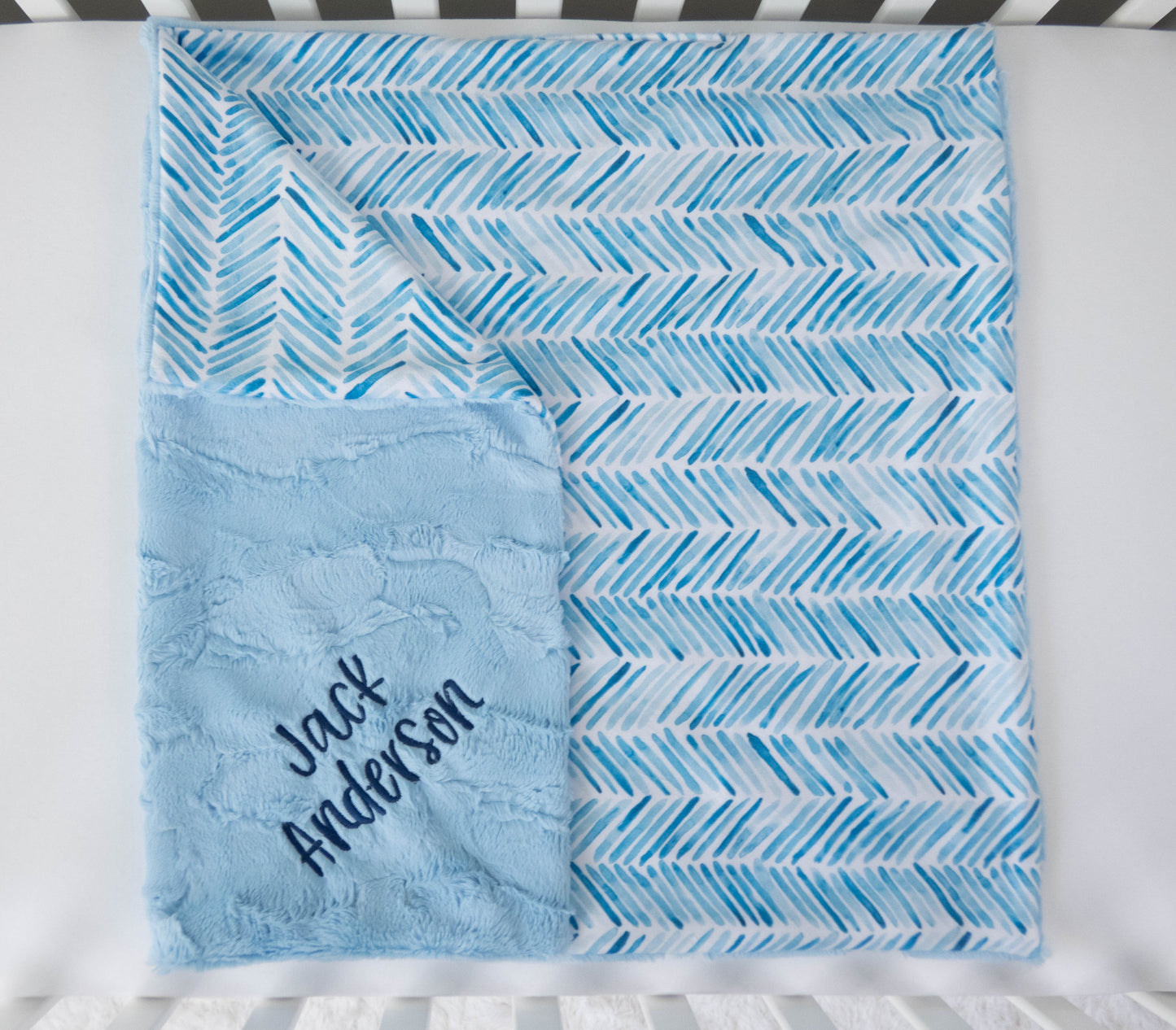 Blue Herringbone Personalized Baby Blanket