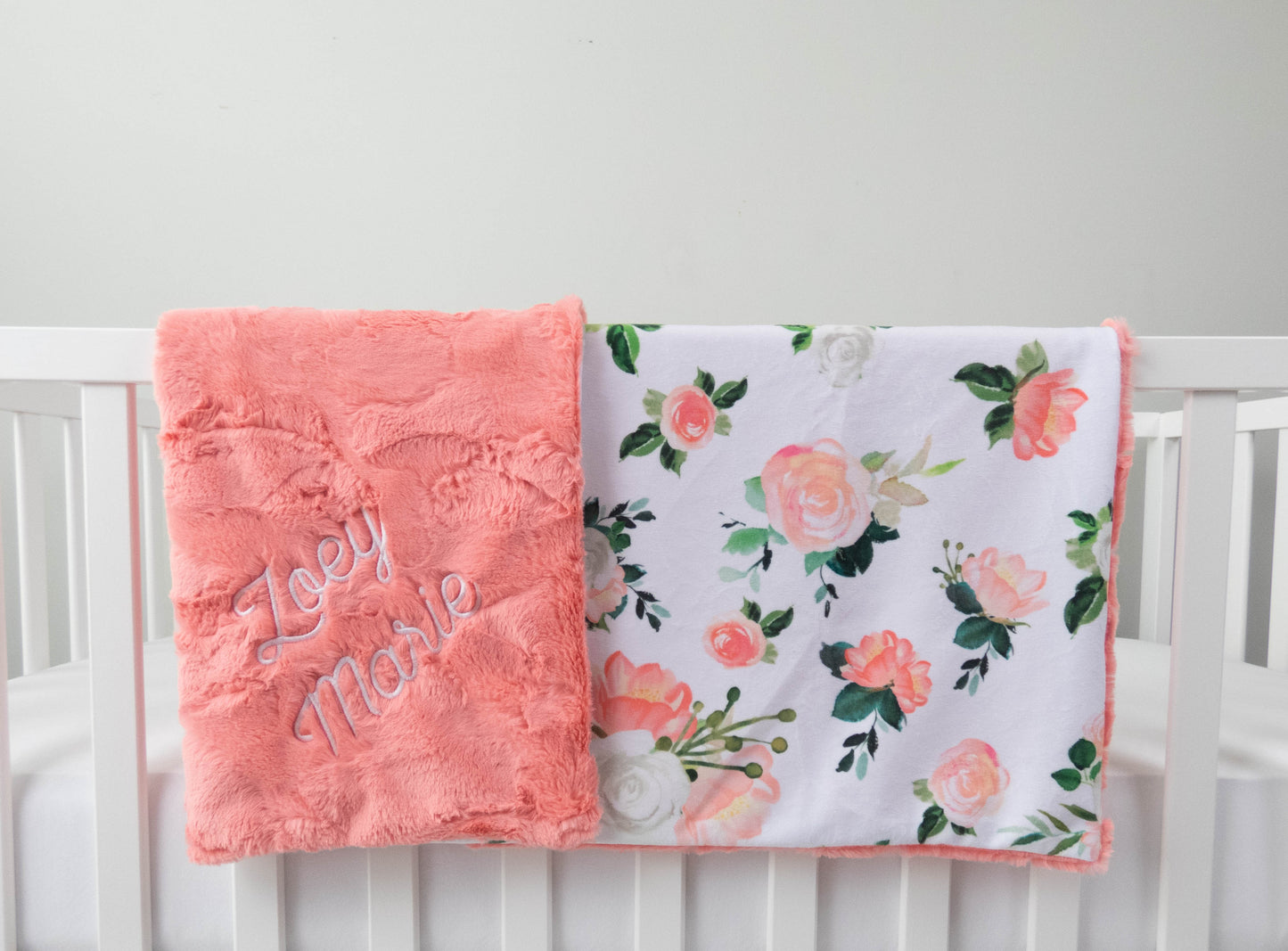 Blushed Coral Floral Personalized Baby Blanket