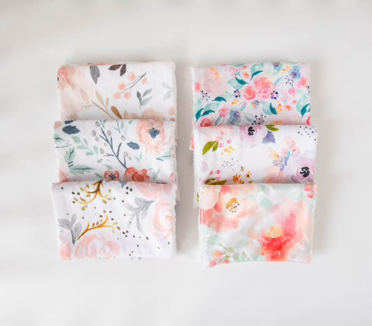 Burp Cloth Set of 6 - Champagne Rose, Grace, Plush Pink, Mermaid Floral, Peachy Plum and Spring Meadow