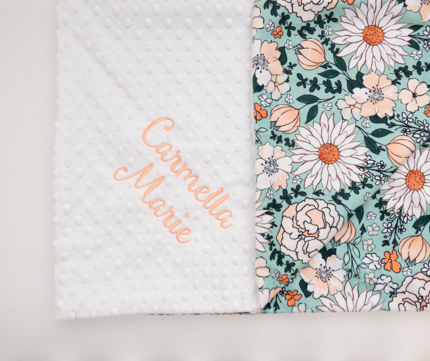 Mint Floral Personalized Child Blanket