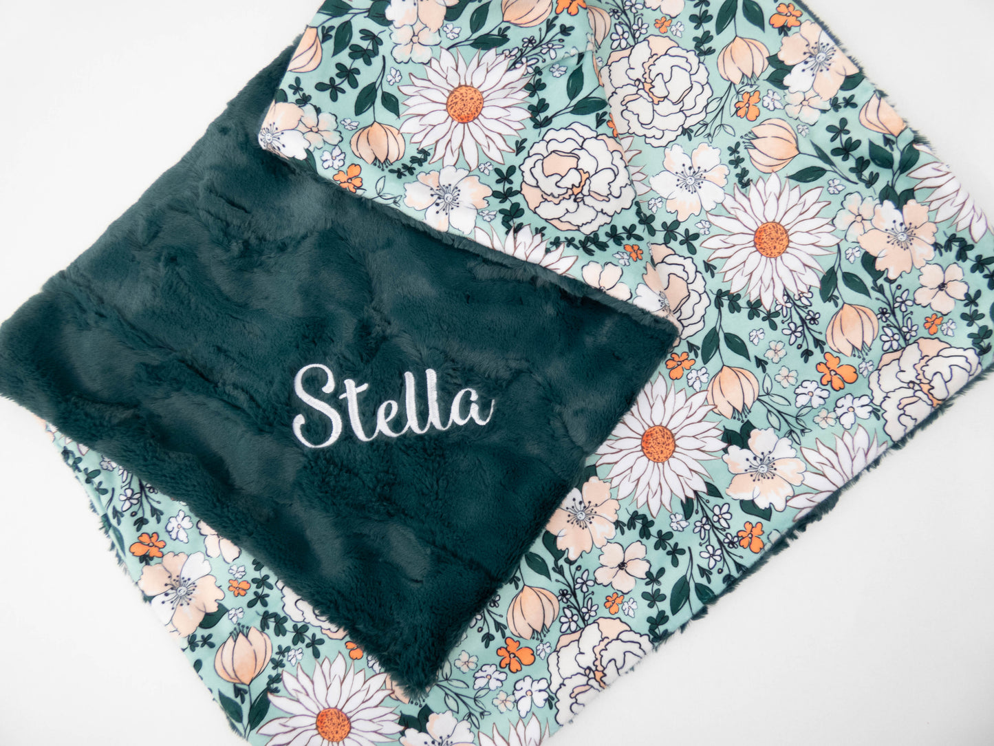 Mint Floral Personalized Baby Blanket