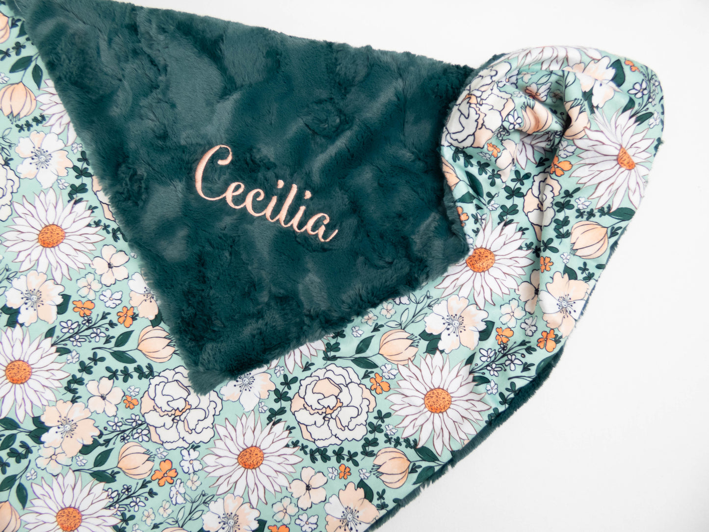 Mint Floral Personalized Child Blanket