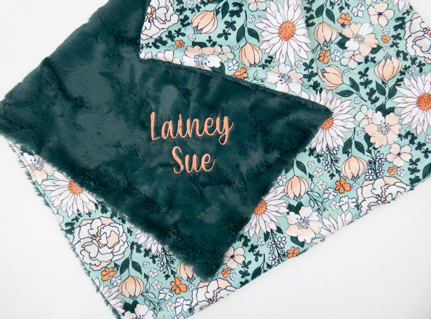 Mint Floral Personalized Baby Blanket