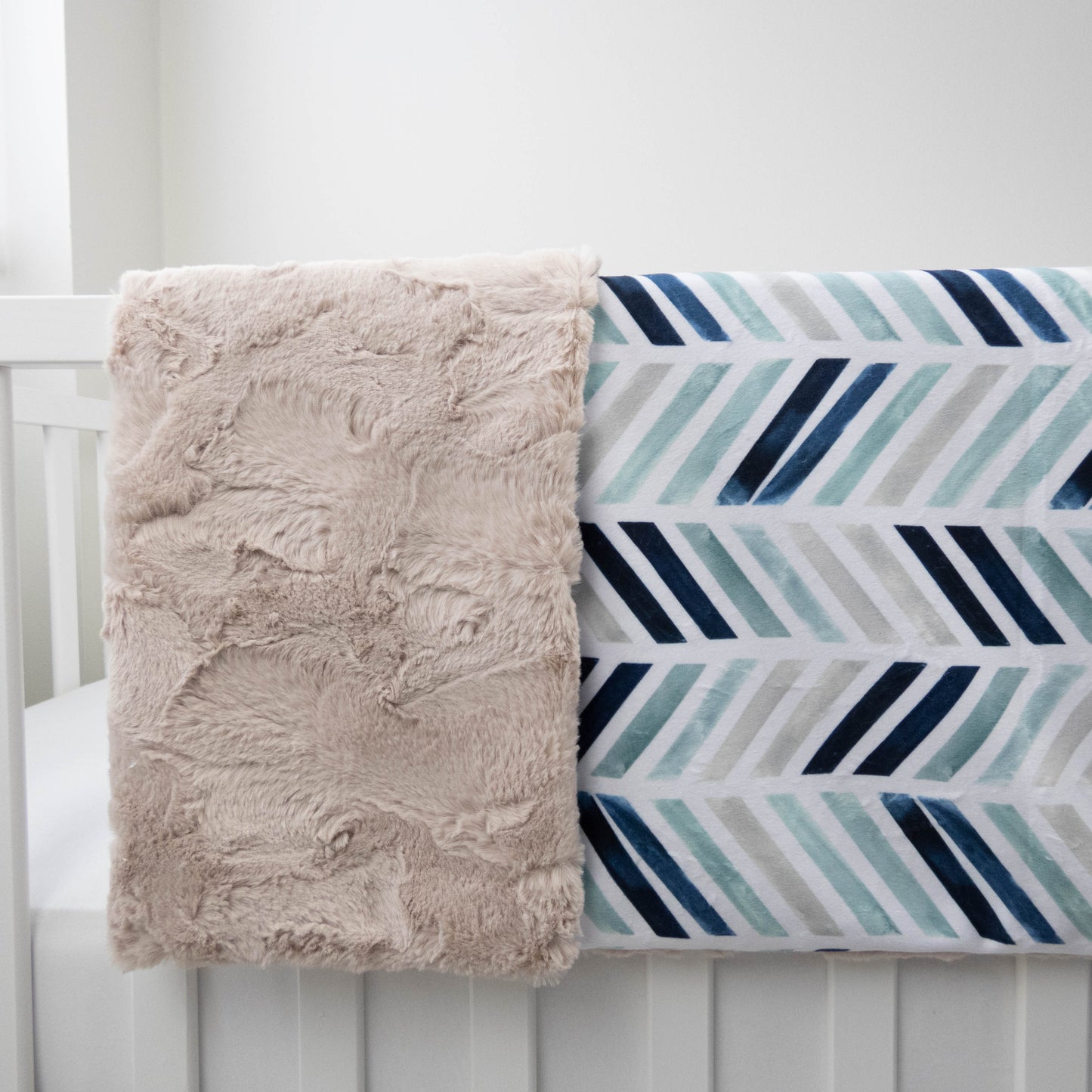Navy Chevron Geometric Personalized Baby Blanket