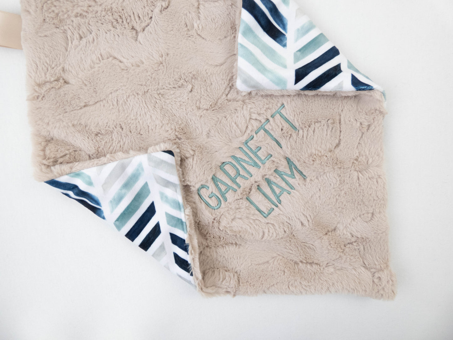 Navy Chevron Geometric Personalized Baby Blanket