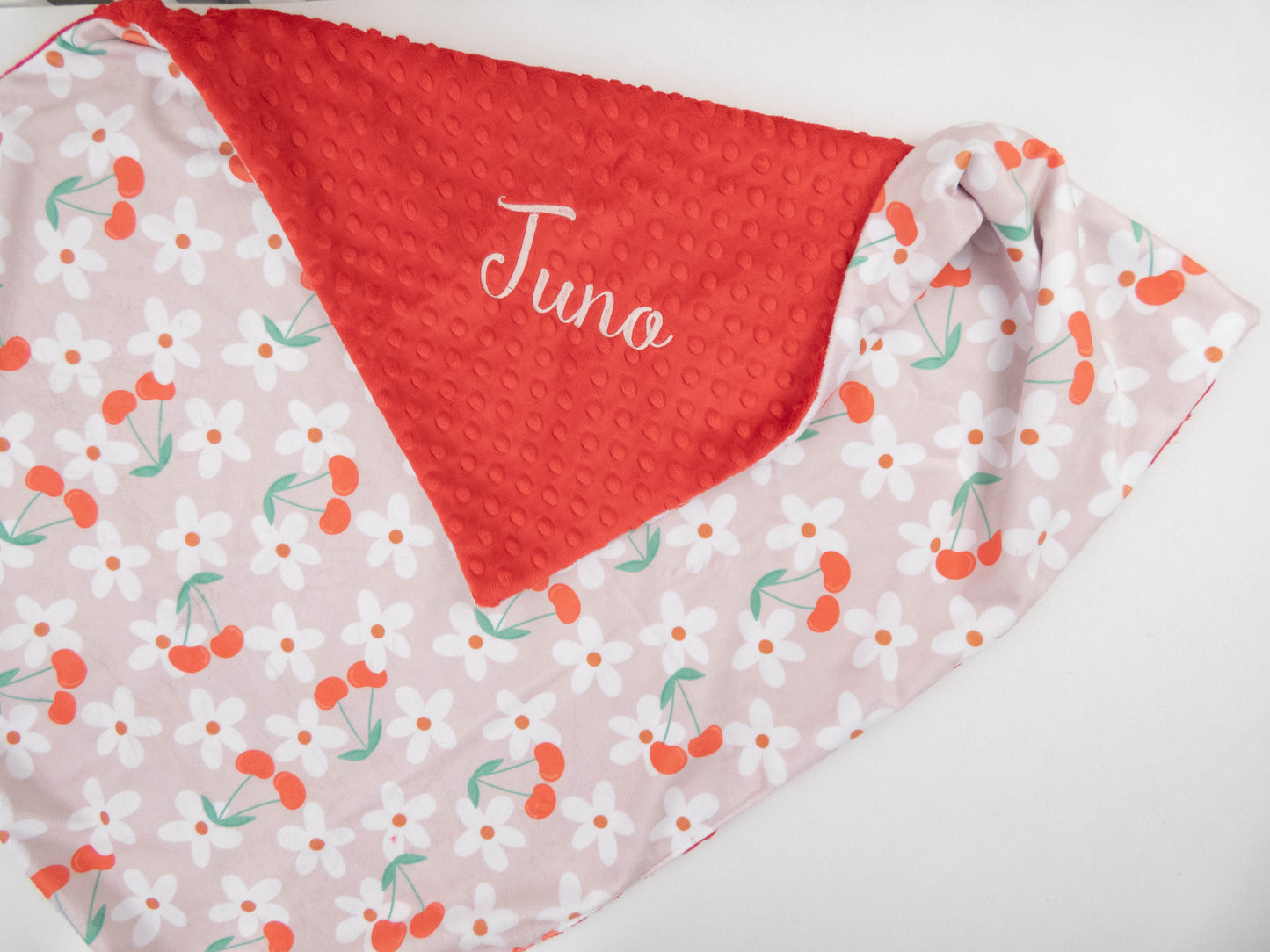 Cherries and Daisies Personalized Baby Blanket