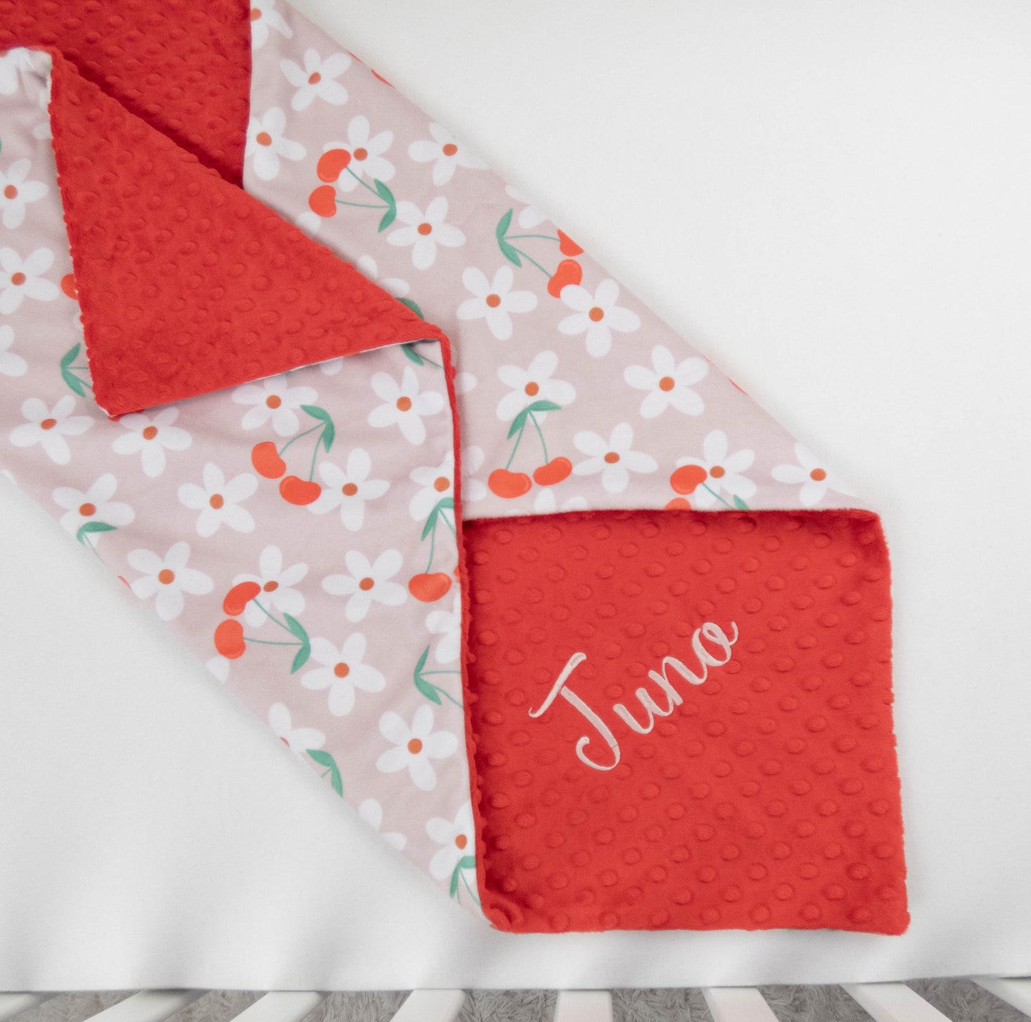 Cherries and Daisies Personalized Baby Blanket