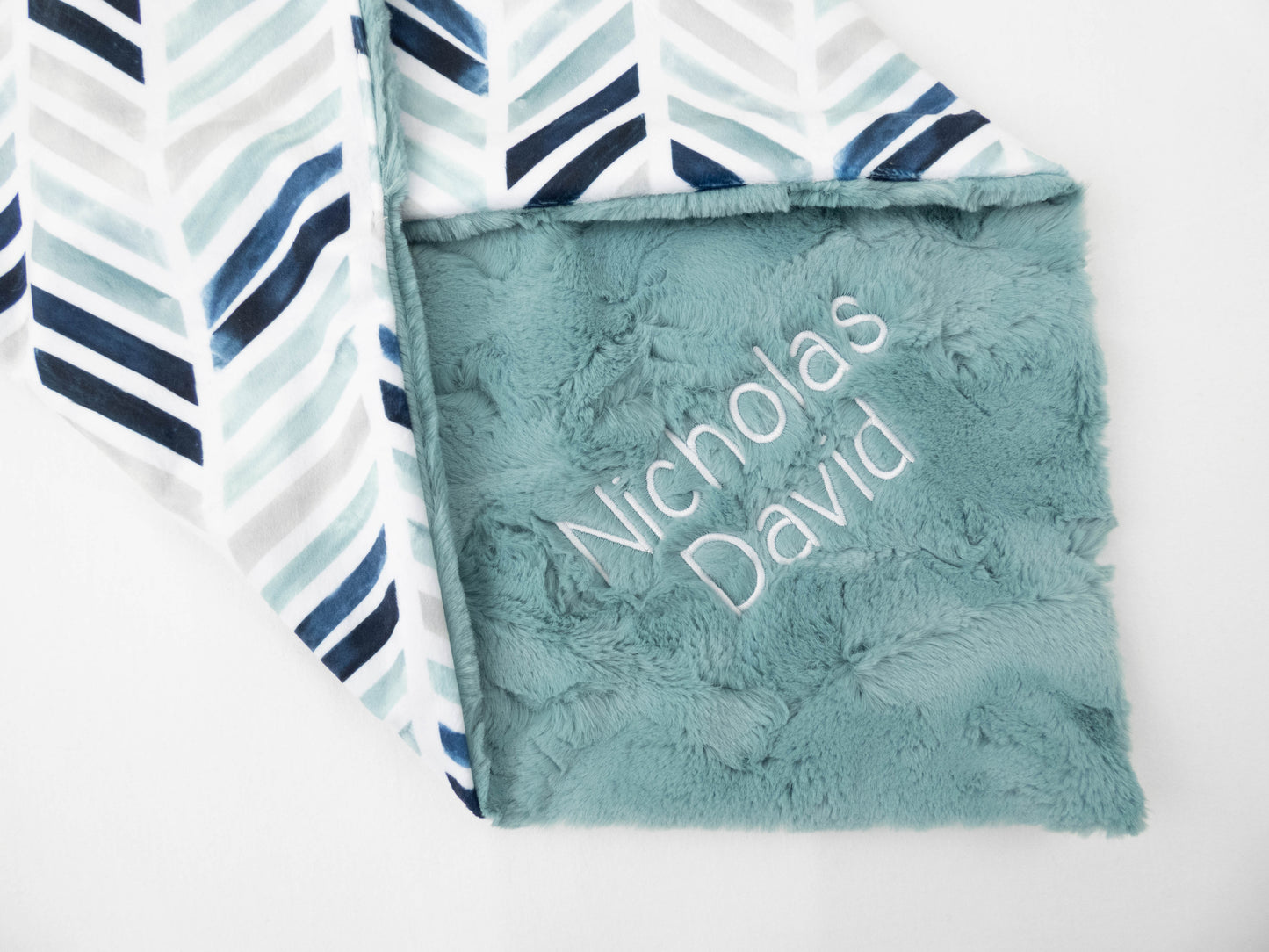 Navy Chevron Geometric Personalized Baby Blanket