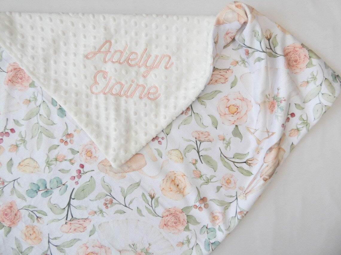 Heirloom Baby Quilt, Personalized Baby Girl Quilt, Beautiful order Soft Daisy Floral Personalized Baby Quilt with Birthdate (Date of Birth)