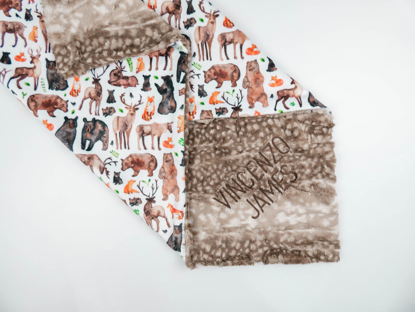 Fox, Bear and Elk Woodland Baby Blanket