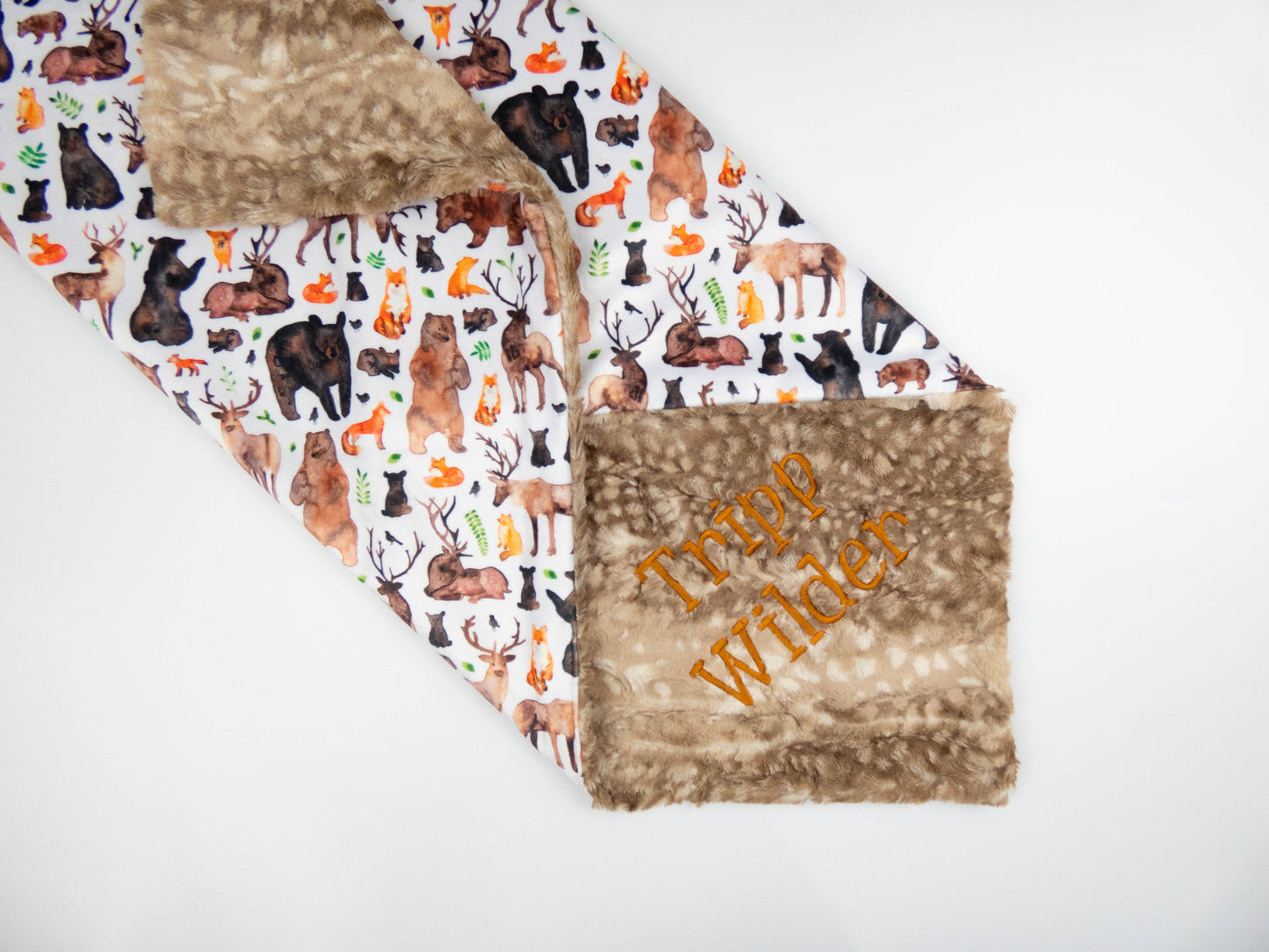Fox, Bear and Elk Woodland Baby Blanket
