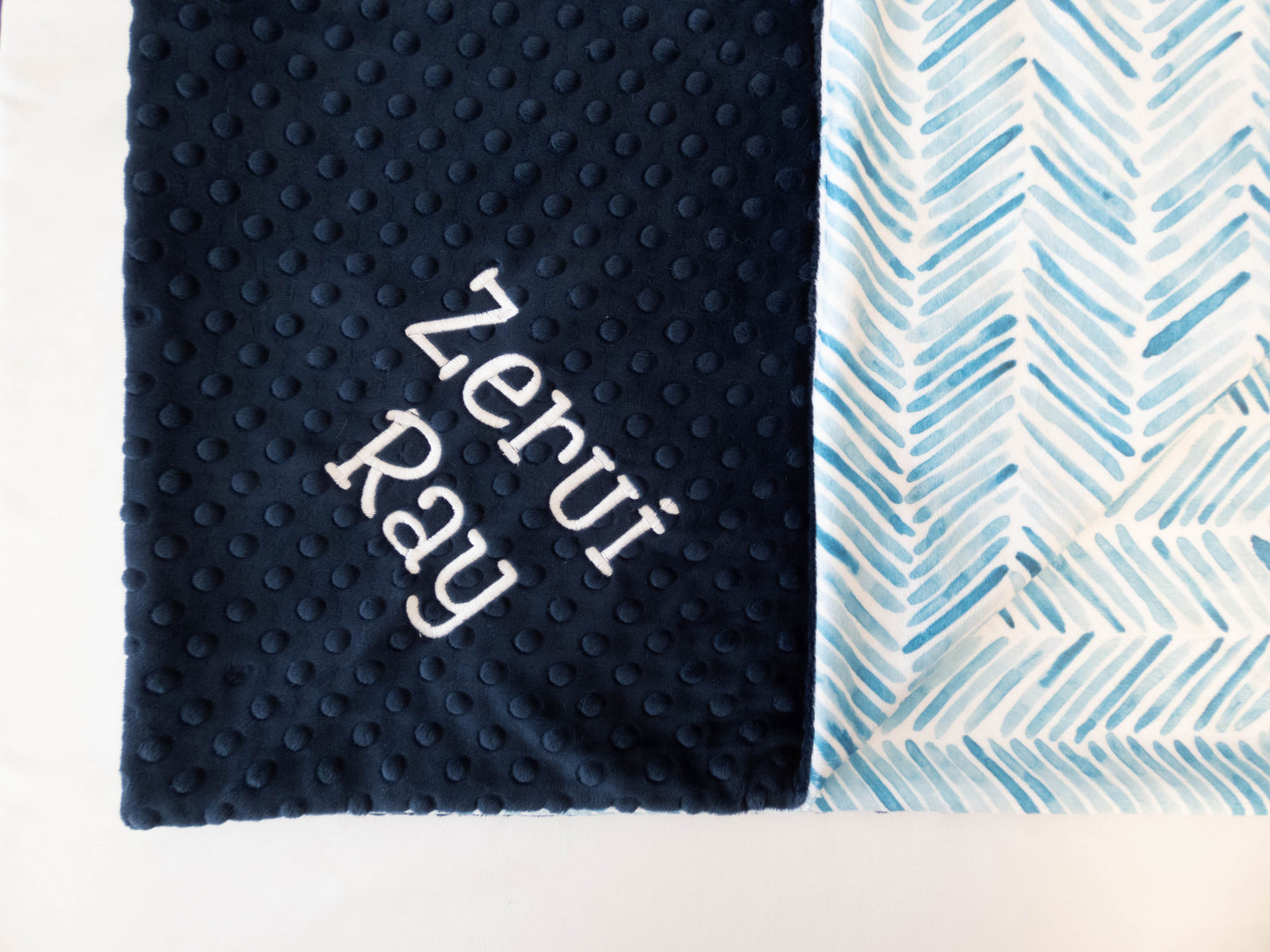 Blue Herringbone Personalized Baby Blanket