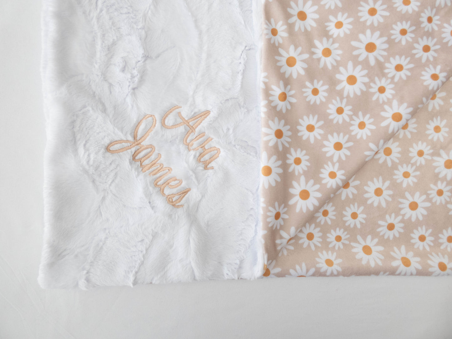 Tan Daisy Floral Baby Blanket