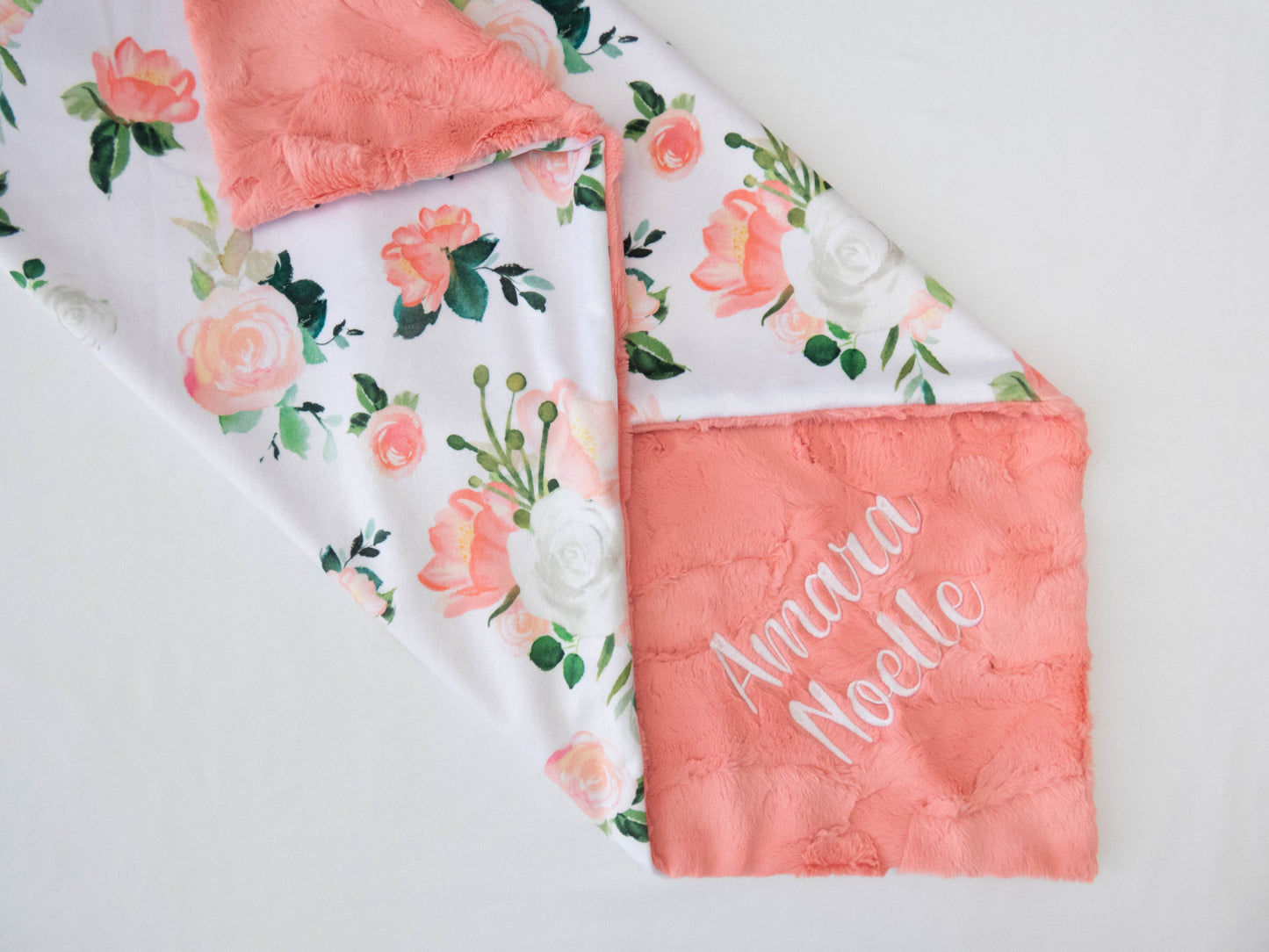 Blushed Coral Floral Personalized Baby Blanket