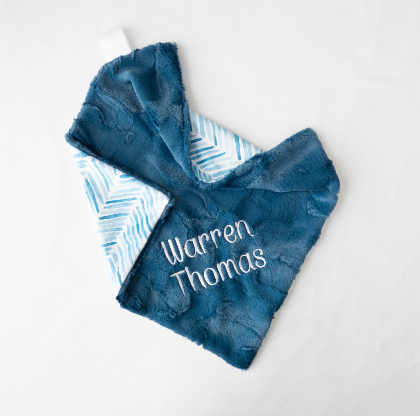 Blue Herringbone Personalized Baby Blanket
