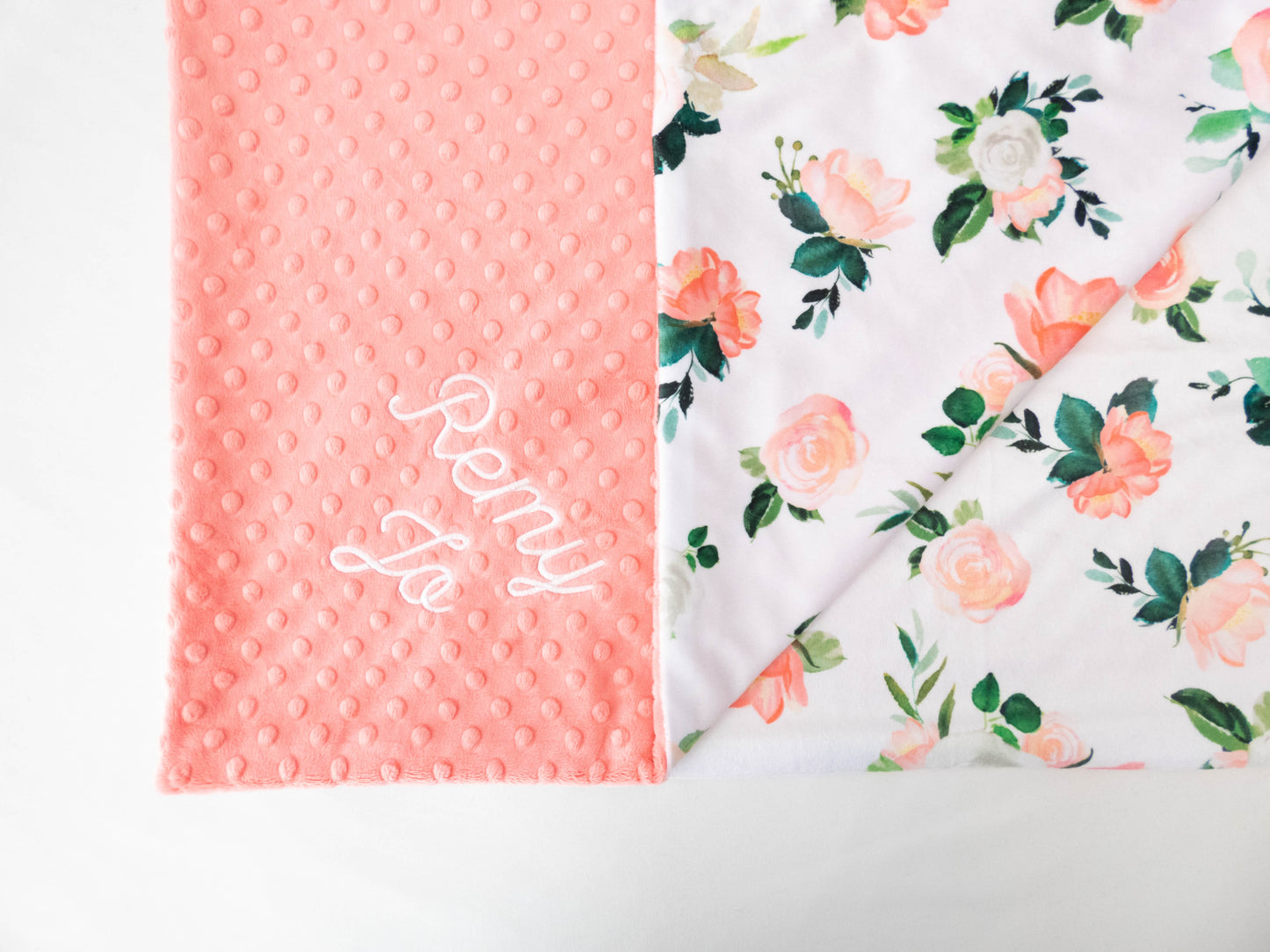 Blushed Coral Floral Personalized Baby Blanket