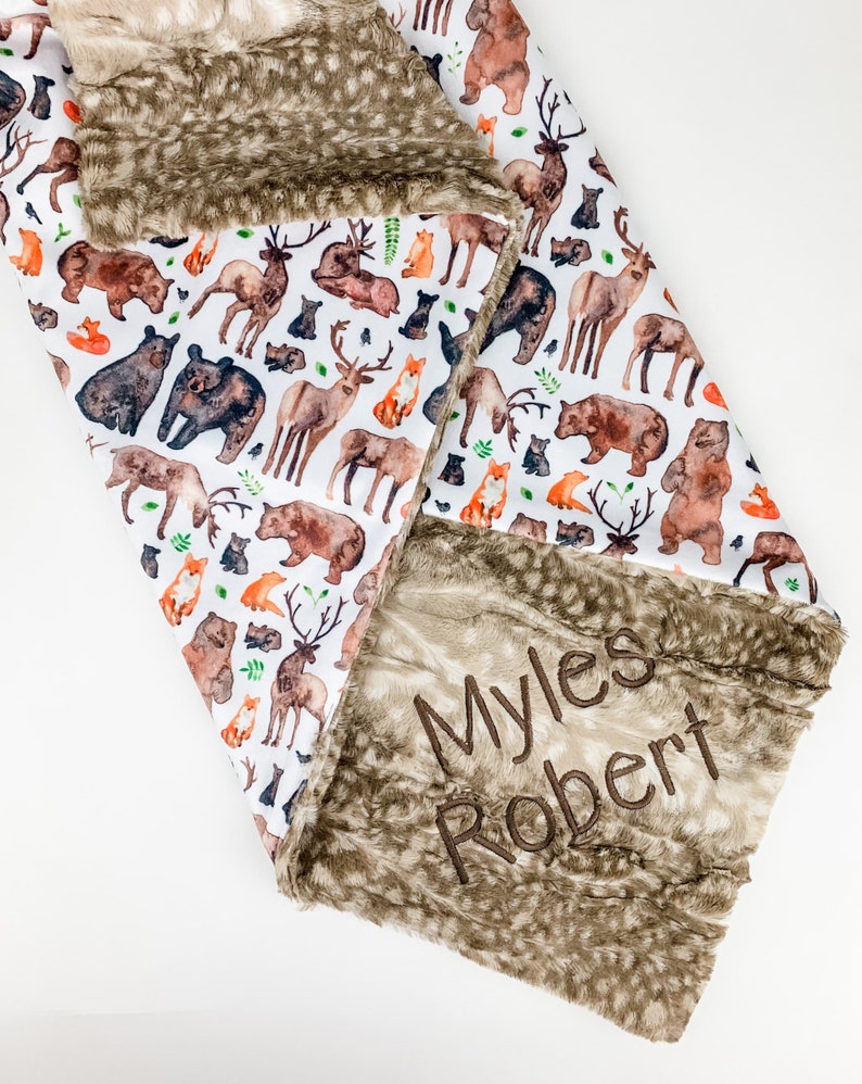 Fox, Bear and Elk Woodland Baby Blanket