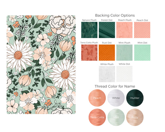 Mint Floral Personalized Child Blanket