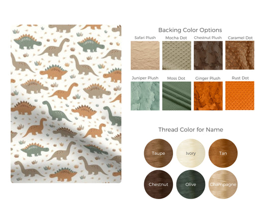 Neutral Dinosaurs Personalized Child Size Blanket