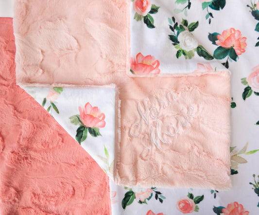 Blushed Coral Floral Personalized Baby Blanket
