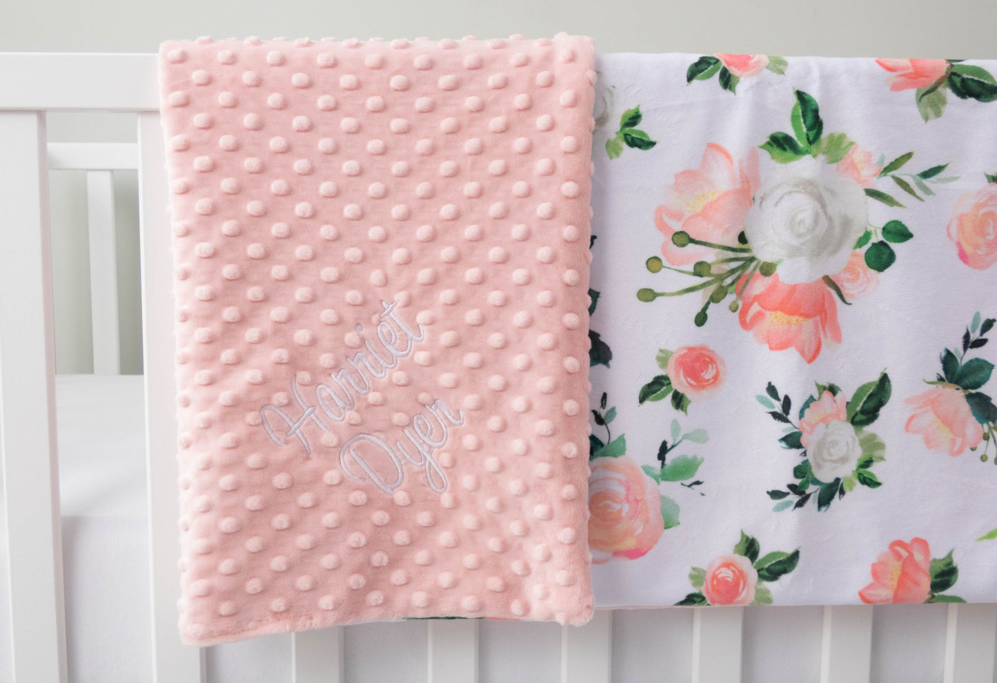Blushed Coral Floral Personalized Baby Blanket