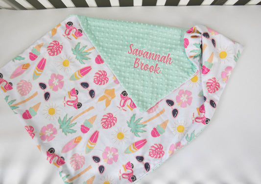 Surfer Girl Personalized Baby Blanket