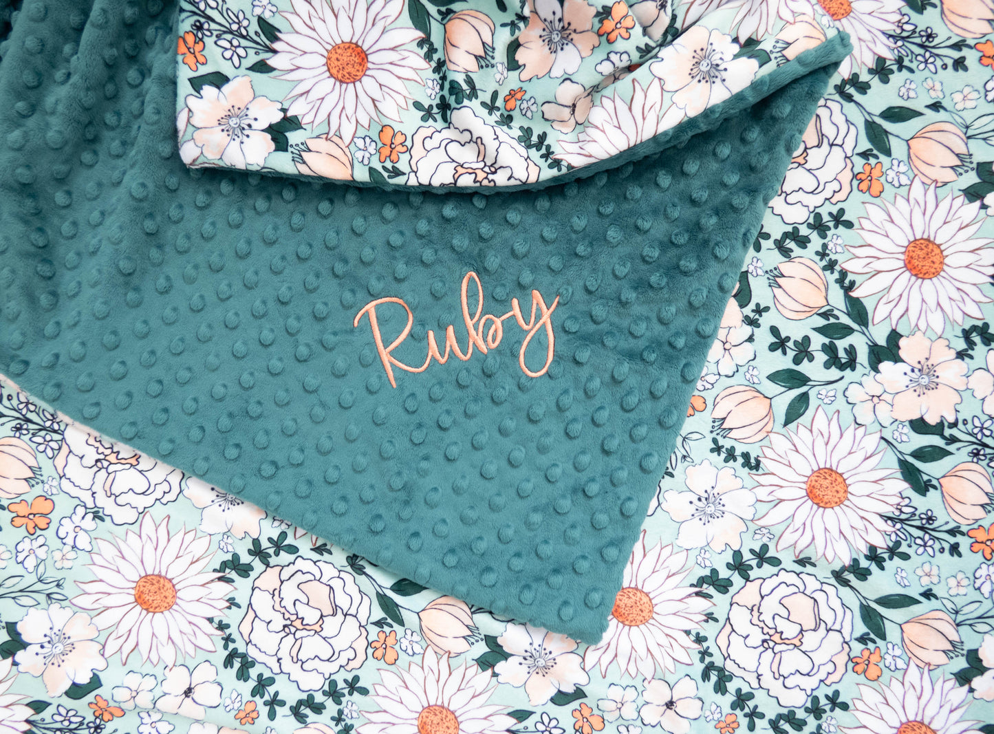 Mint Floral Personalized Baby Blanket