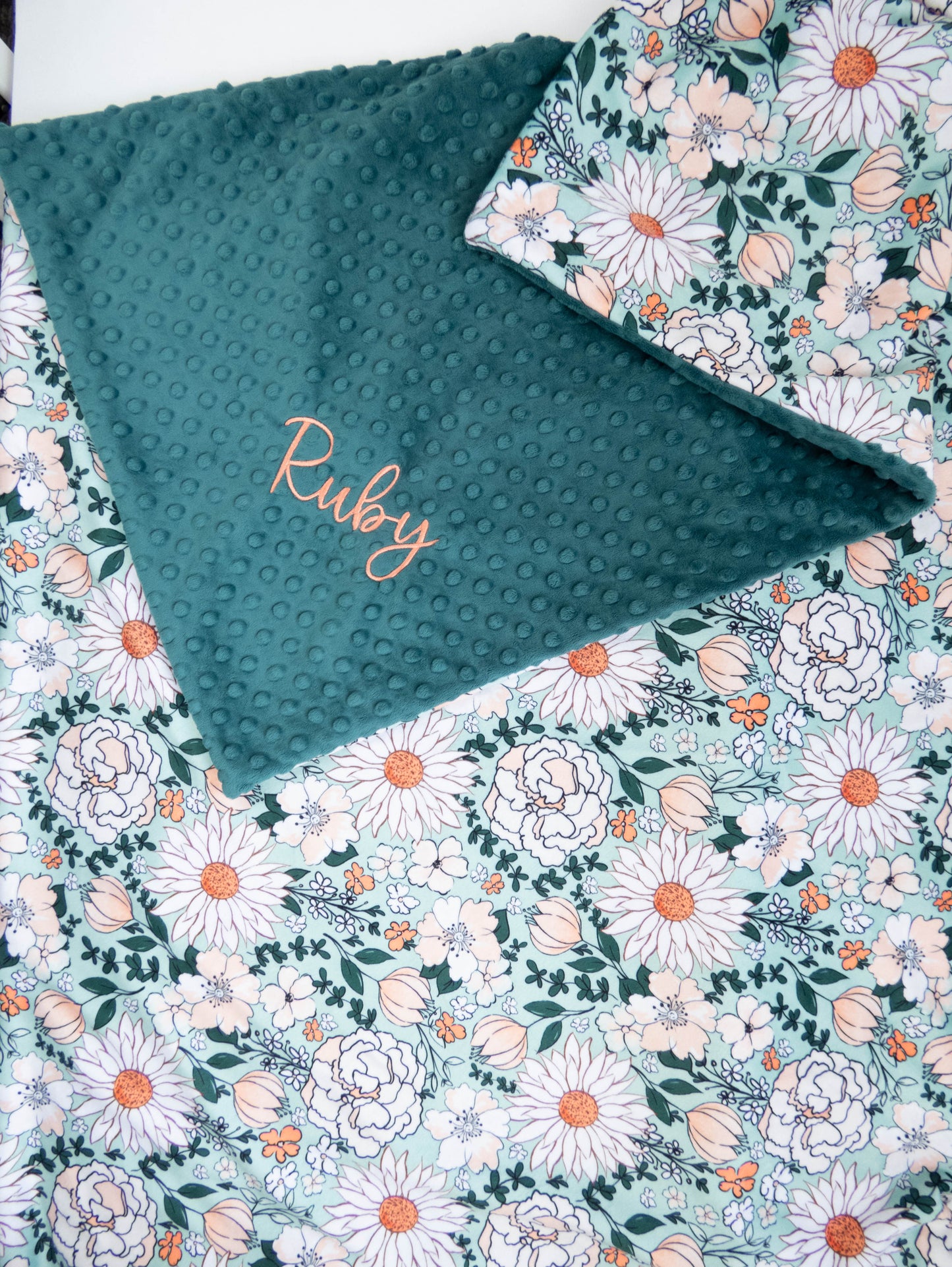 Mint Floral Personalized Baby Blanket