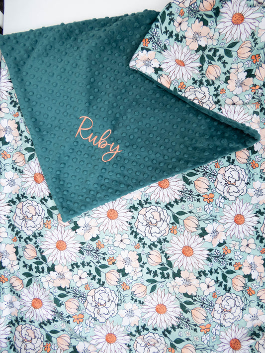Mint Floral Personalized Child Blanket