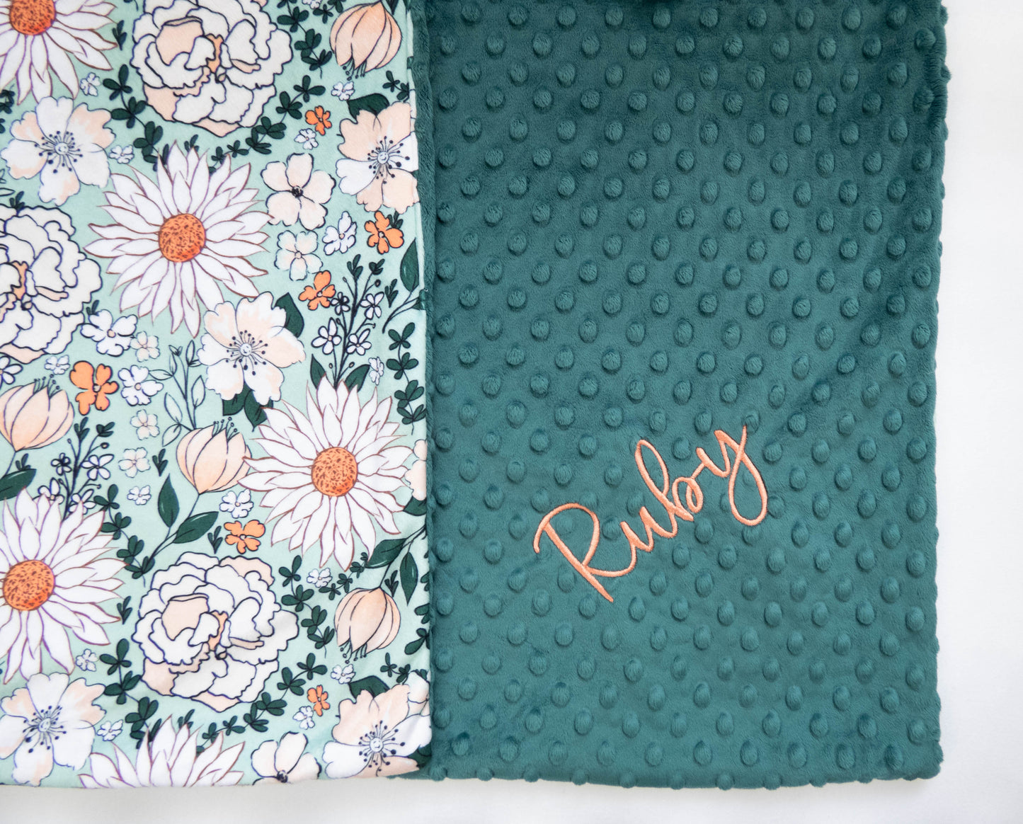 Mint Floral Personalized Baby Blanket