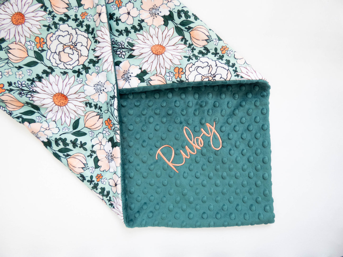 Mint Floral Personalized Baby Blanket