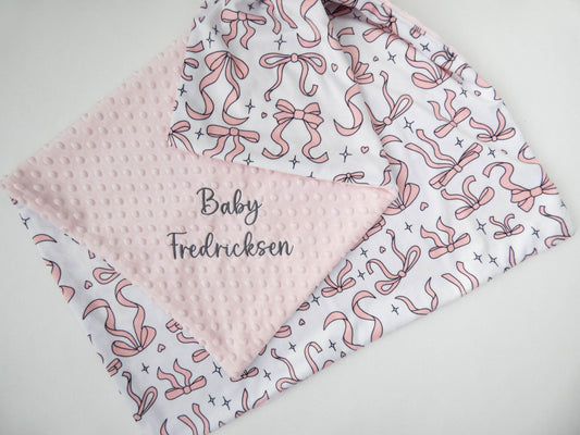 Coquette Pink Bows Personalized Baby Blanket