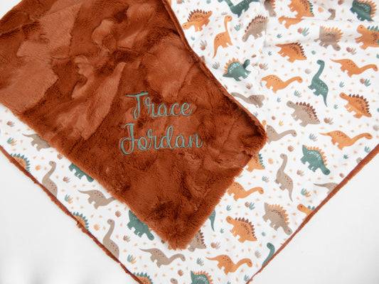 Neutral Dinosaurs Personalized Child Size Blanket