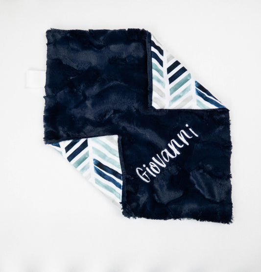 Navy Chevron Geometric Personalized Baby Blanket