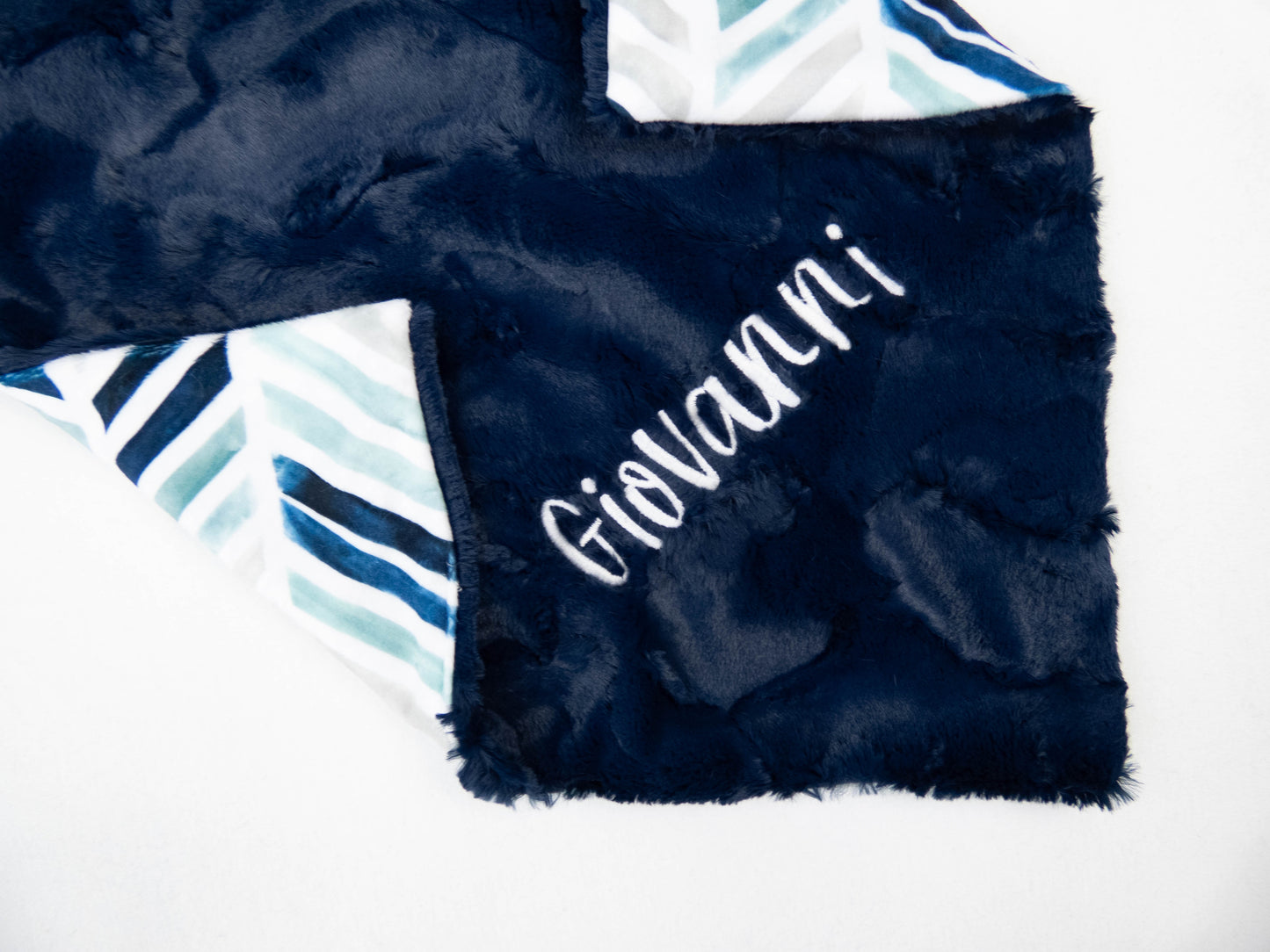 Navy Chevron Geometric Personalized Baby Blanket