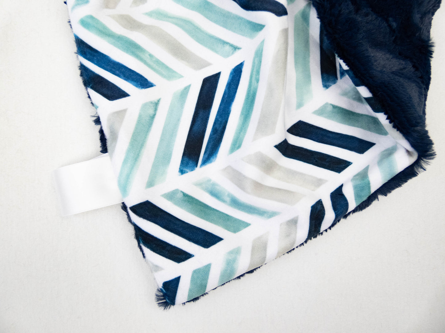 Navy Chevron Geometric Personalized Baby Blanket