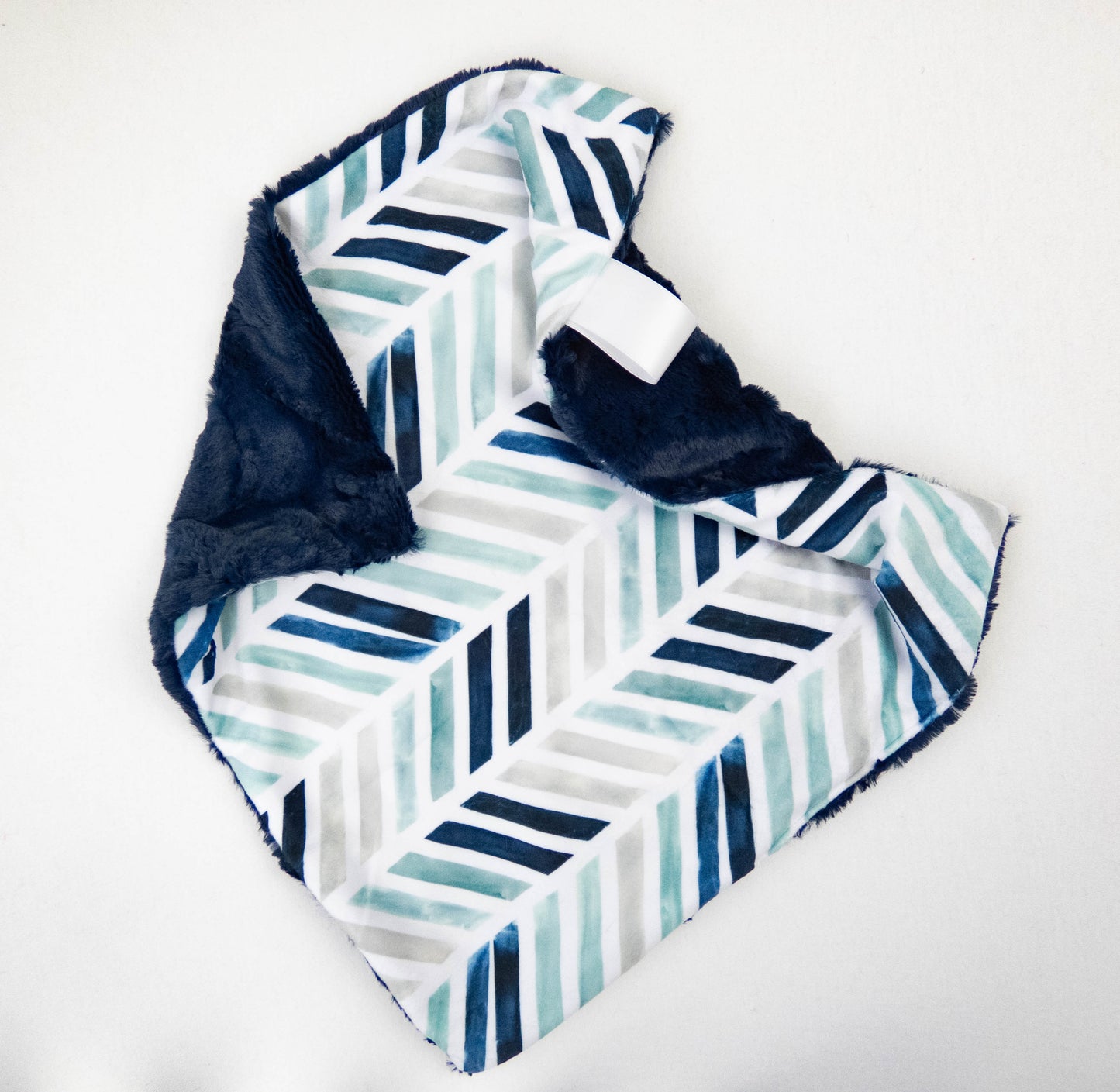 Navy Chevron Geometric Personalized Baby Blanket