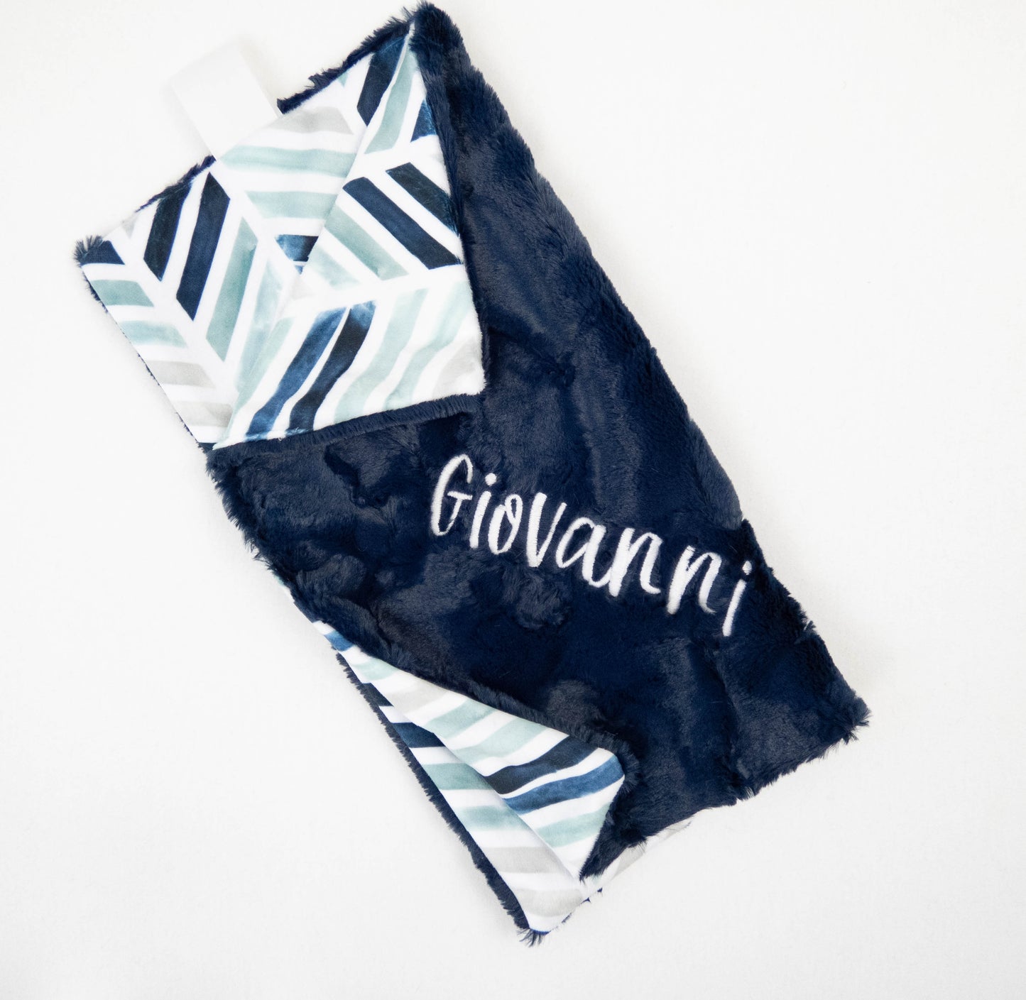 Navy Chevron Geometric Personalized Baby Blanket