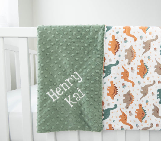 Neutral Dinosaurs Personalized Baby Blanket