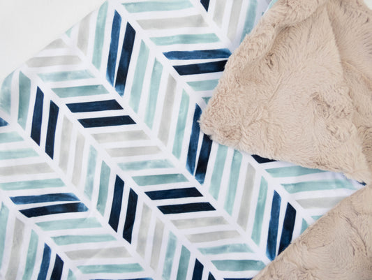 Navy Chevron Geometric Personalized Baby Blanket