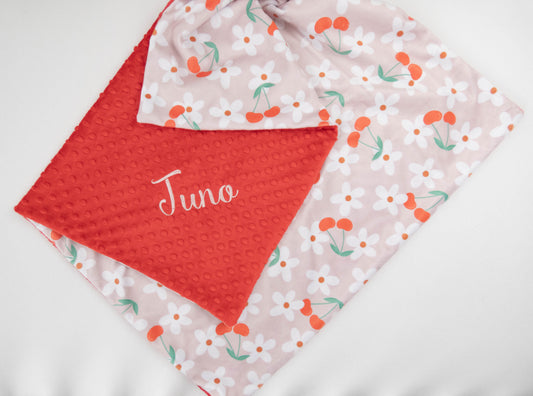 Cherries and Daisies Personalized Baby Blanket