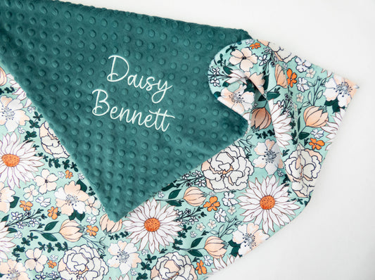 Mint Floral Personalized Baby Blanket