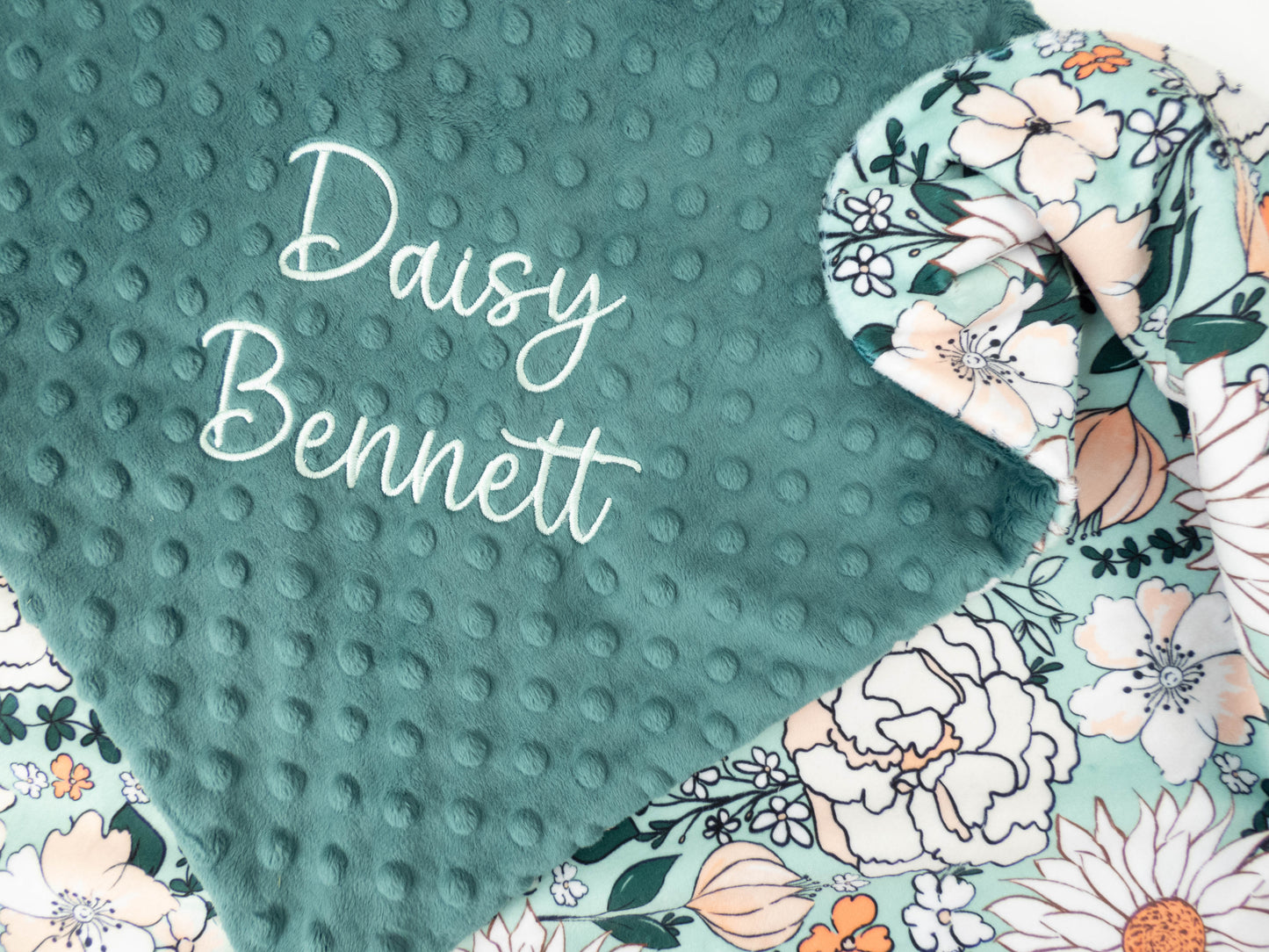 Mint Floral Personalized Lovey Size