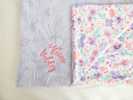 Purple Pastel Floral Personalized Child Blanket