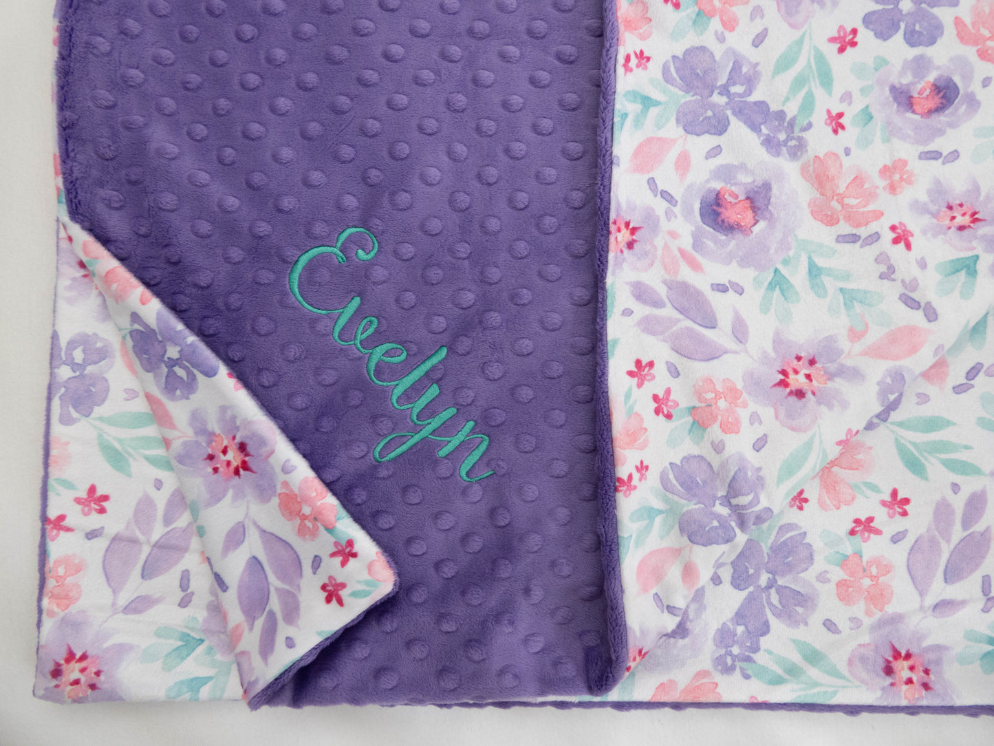 Purple Pastel Floral Personalized Child Blanket